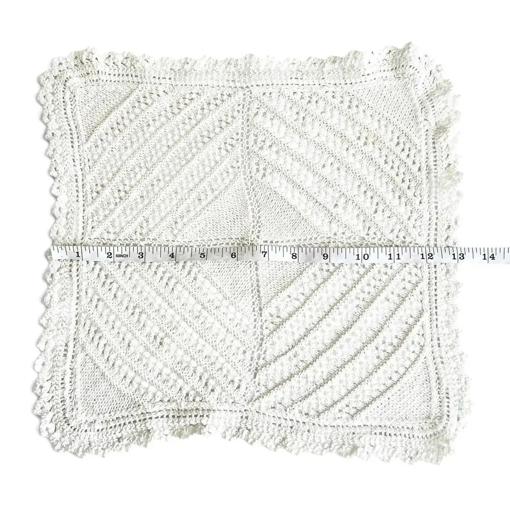 Knitted Lace Doily Off White Square 13